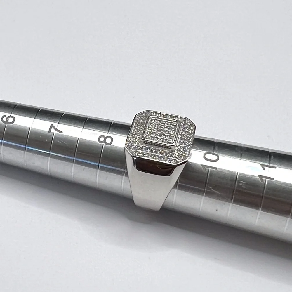 925 Sterling Silver Pavé Square Men’s Ring 1.50CT MOISSANITE Size 9